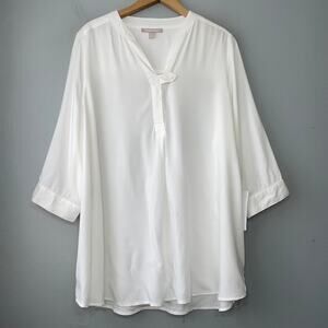 Woman Within Size 18 20 White Popover Peasant Top Cottage Romantic Minimalist